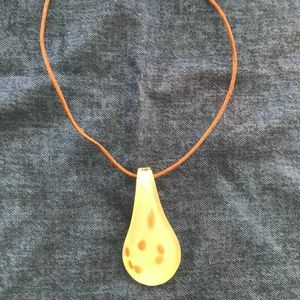 Glass Blown pendant with leather cord